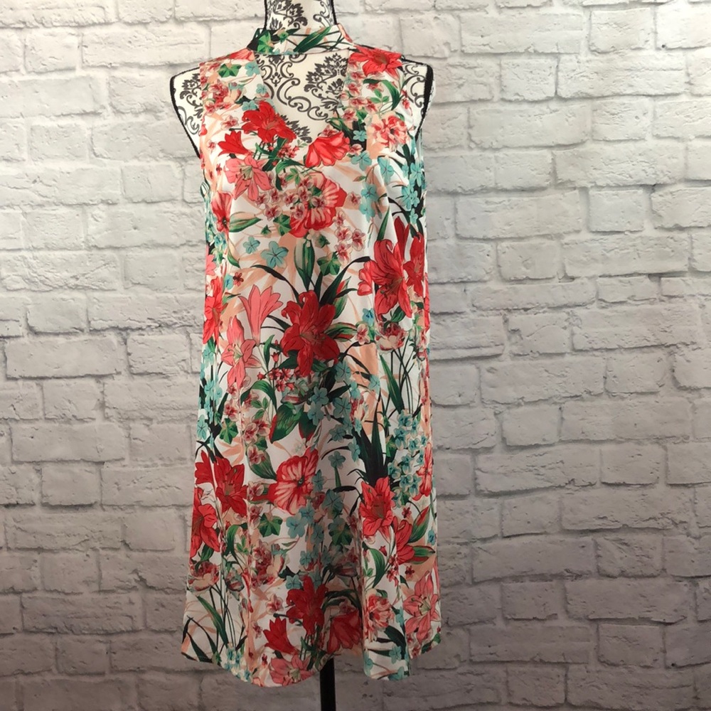 XOXO Junior coral green sleeveless floral dress